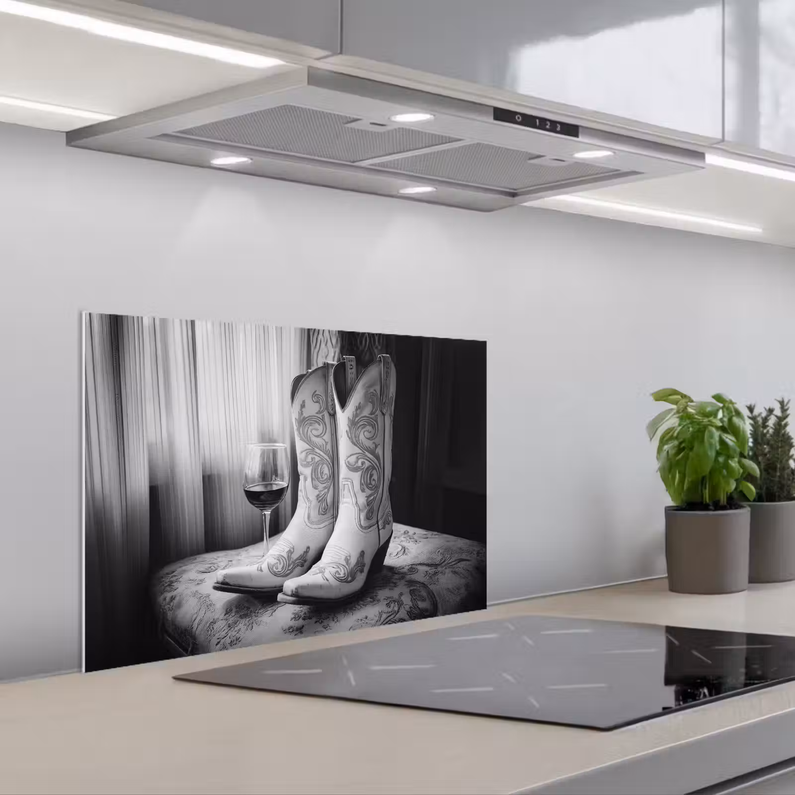Kitchen splashback for hob - Wine - Cowboy Boots - Window Light - White — 1
