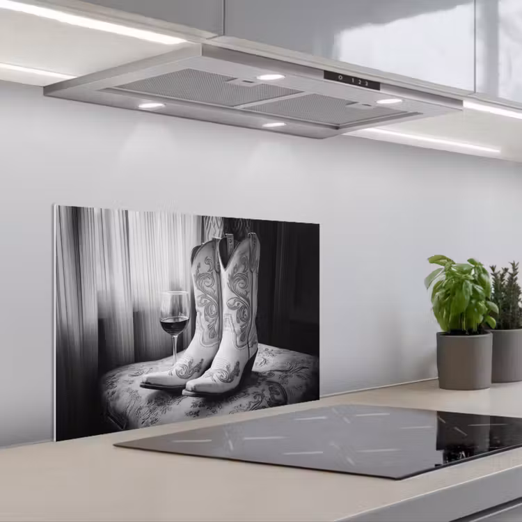 Kitchen splashback for hob - Wine - Cowboy Boots - Window Light - White — 1