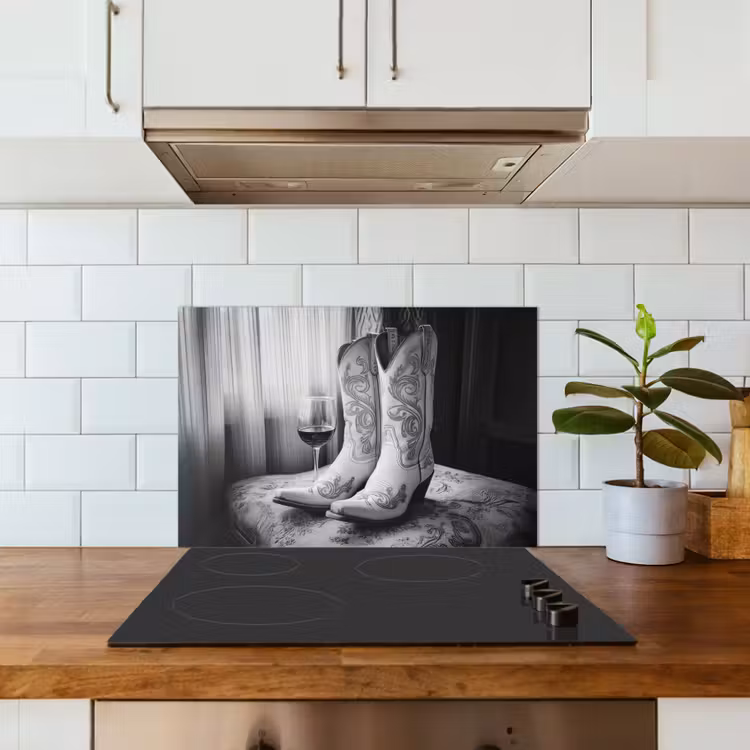 Kitchen splashback for hob - Wine - Cowboy Boots - Window Light - White — 3