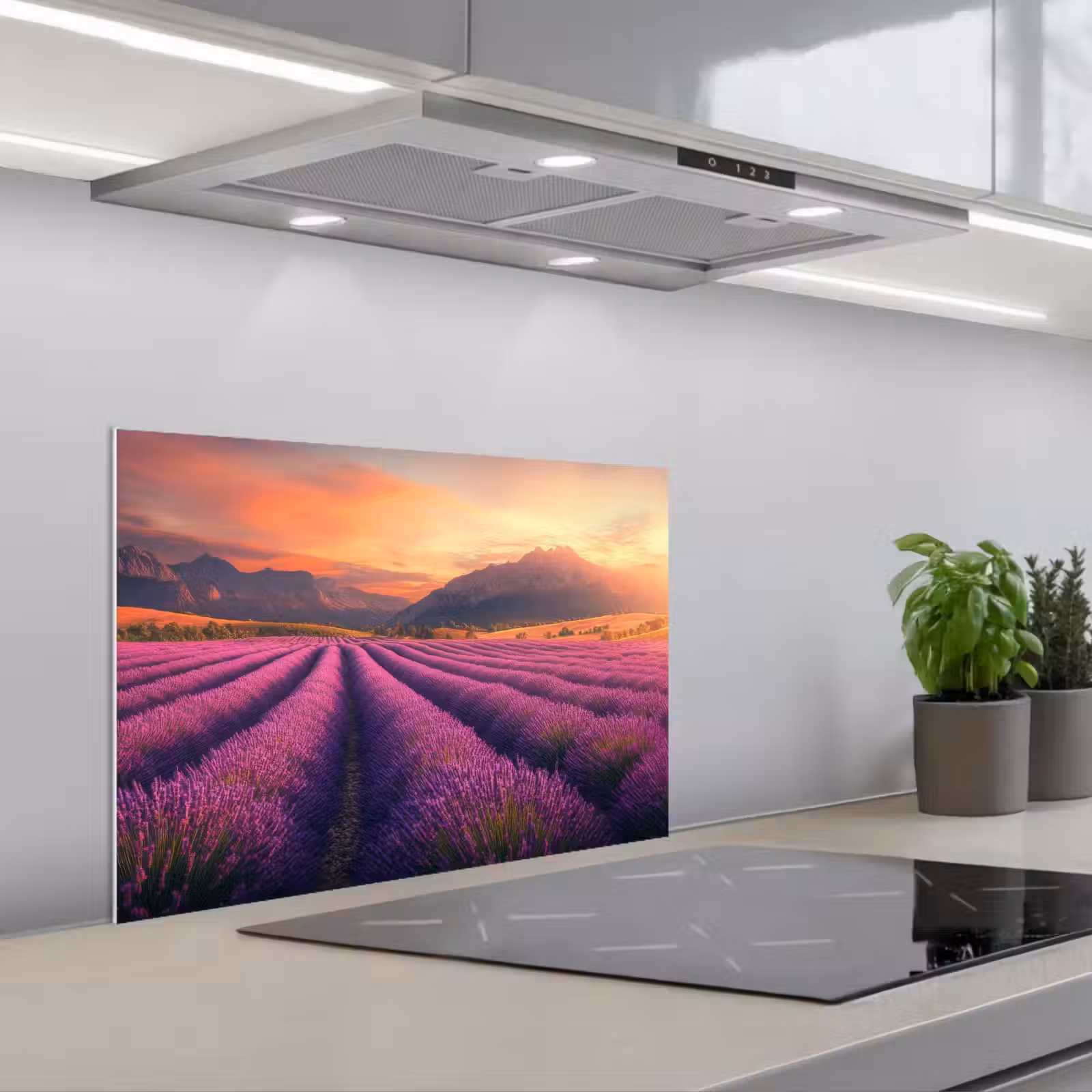 Kitchen splashback for hob - Lavender Field - Sunset - Purple — 1