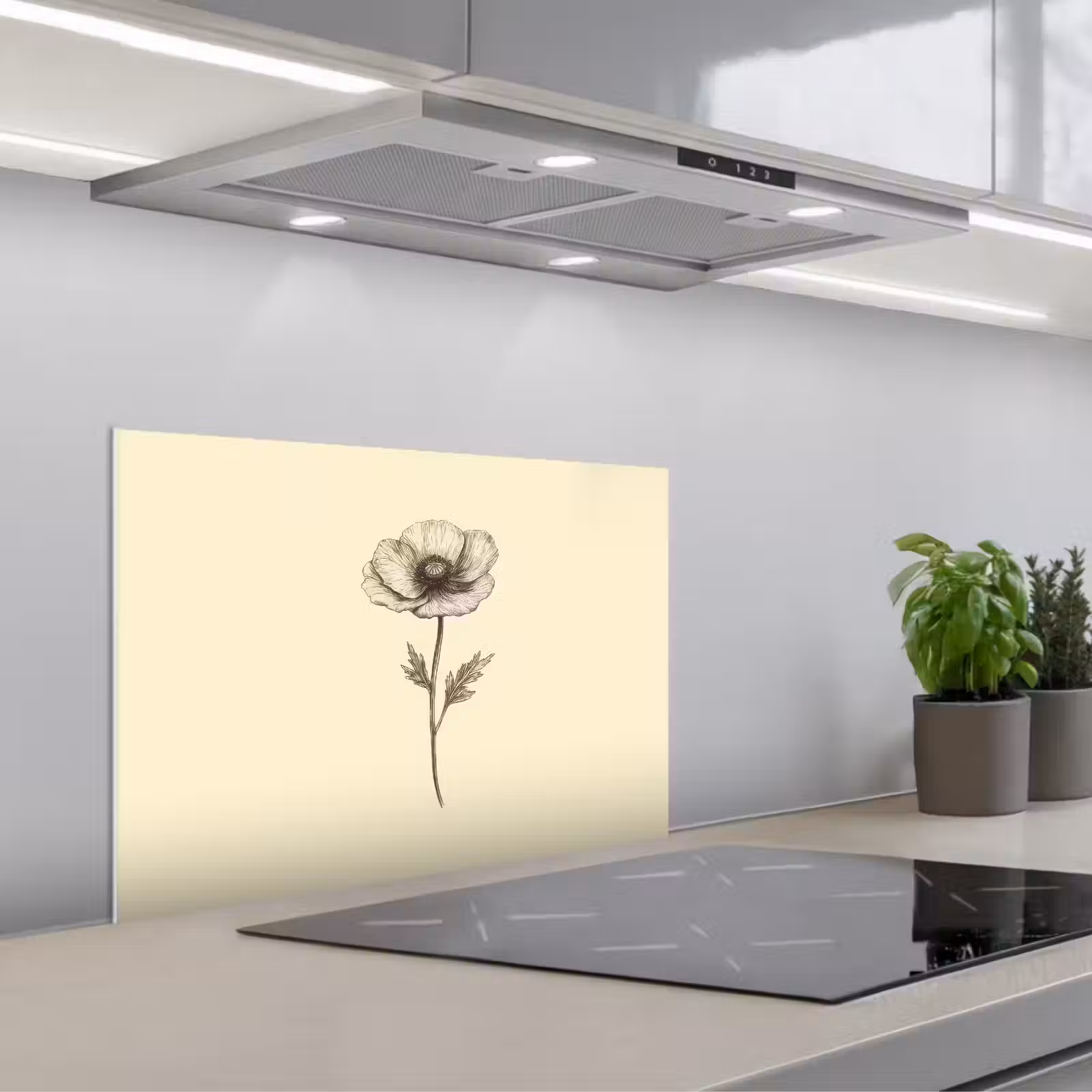 Kitchen splashback for hob - Poppy - Illustration - Black — 1