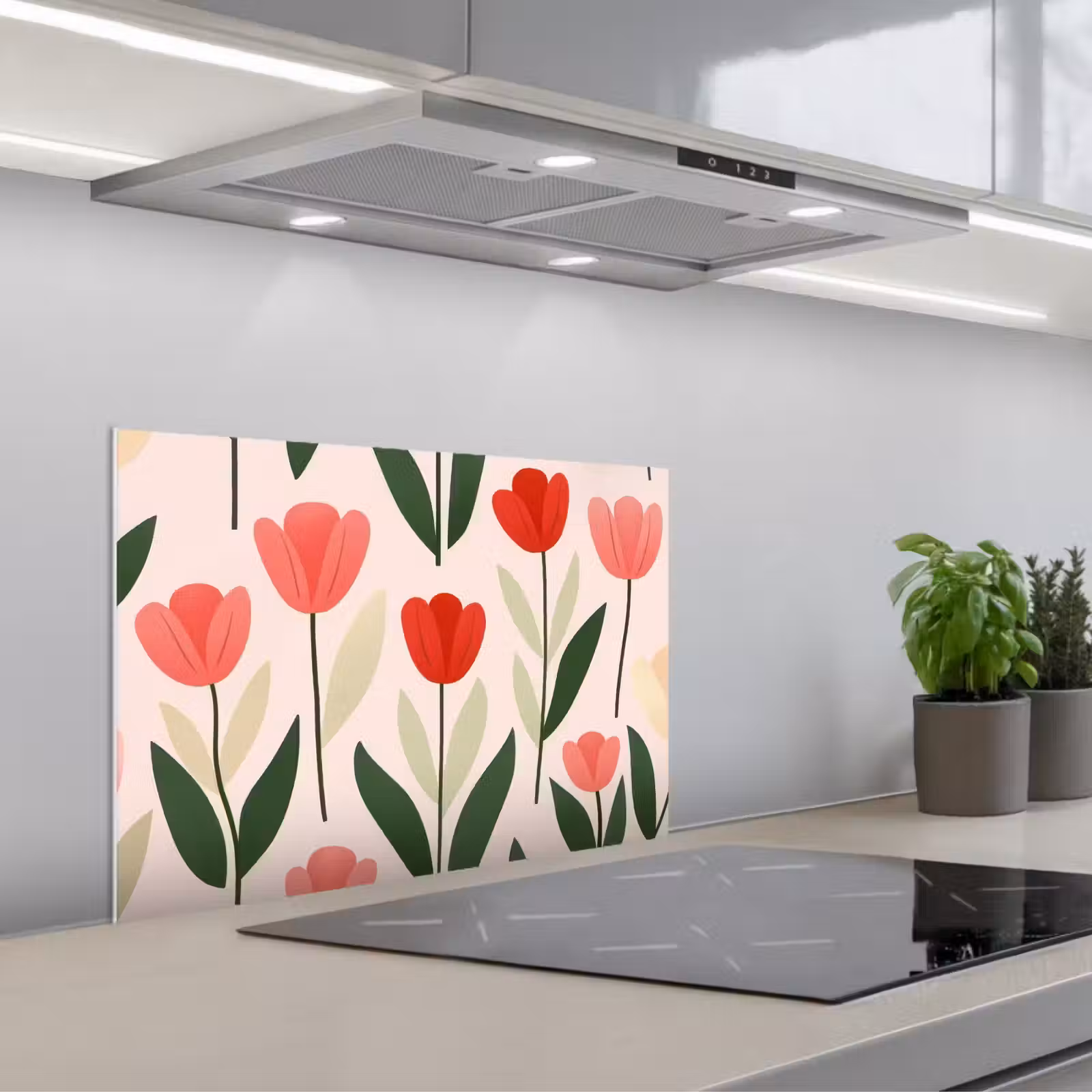 Kitchen splashback for hob - Tulips - Modern - Pink — 1