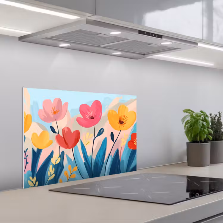 Kitchen splashback for hob - Illustration - Flowers - Colorful — 1