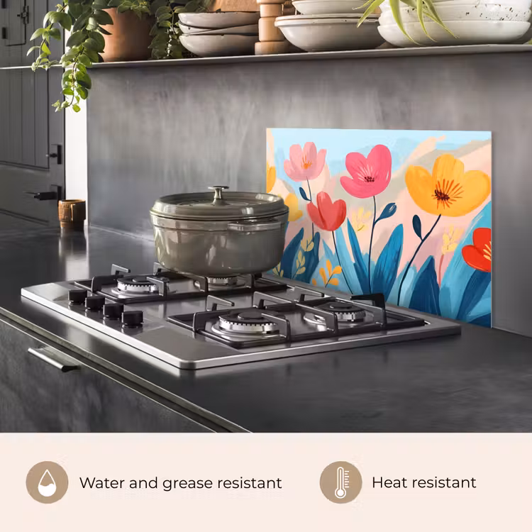 Kitchen splashback for hob - Illustration - Flowers - Colorful — 2