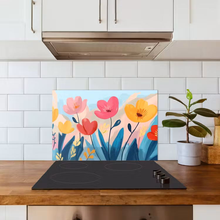 Kitchen splashback for hob - Illustration - Flowers - Colorful — 3