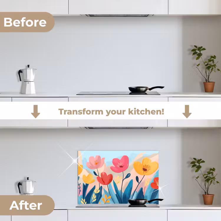 Kitchen splashback for hob - Illustration - Flowers - Colorful — 7
