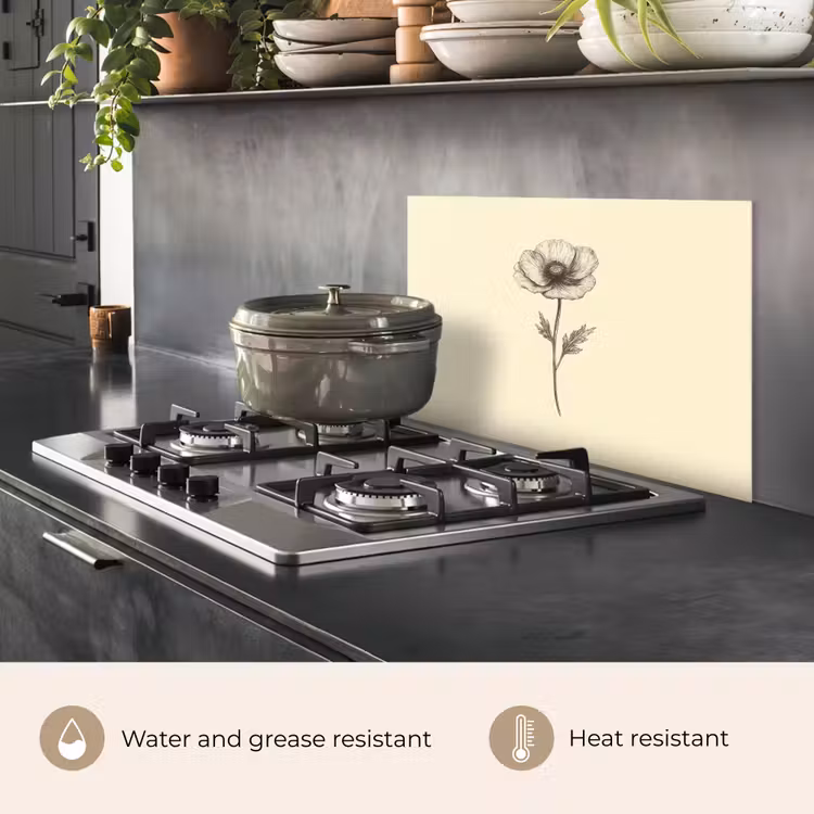 Kitchen splashback for hob - Poppy - Illustration - Black — 2