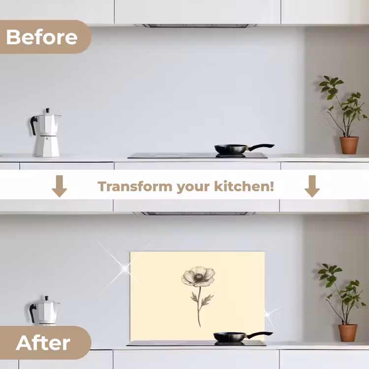 Kitchen splashback for hob - Poppy - Illustration - Black — 7