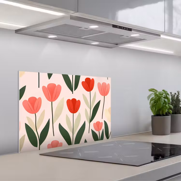 Kitchen splashback for hob - Tulips - Modern - Pink — 1