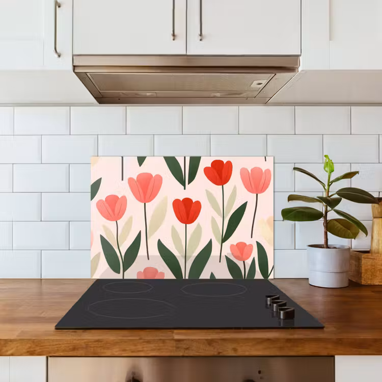 Kitchen splashback for hob - Tulips - Modern - Pink — 3