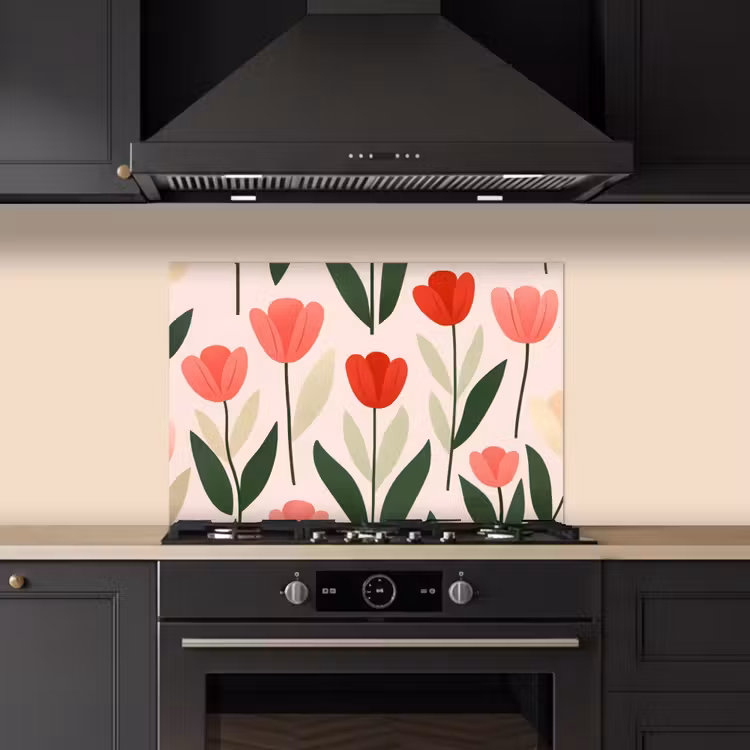 Kitchen splashback for hob - Tulips - Modern - Pink — 5