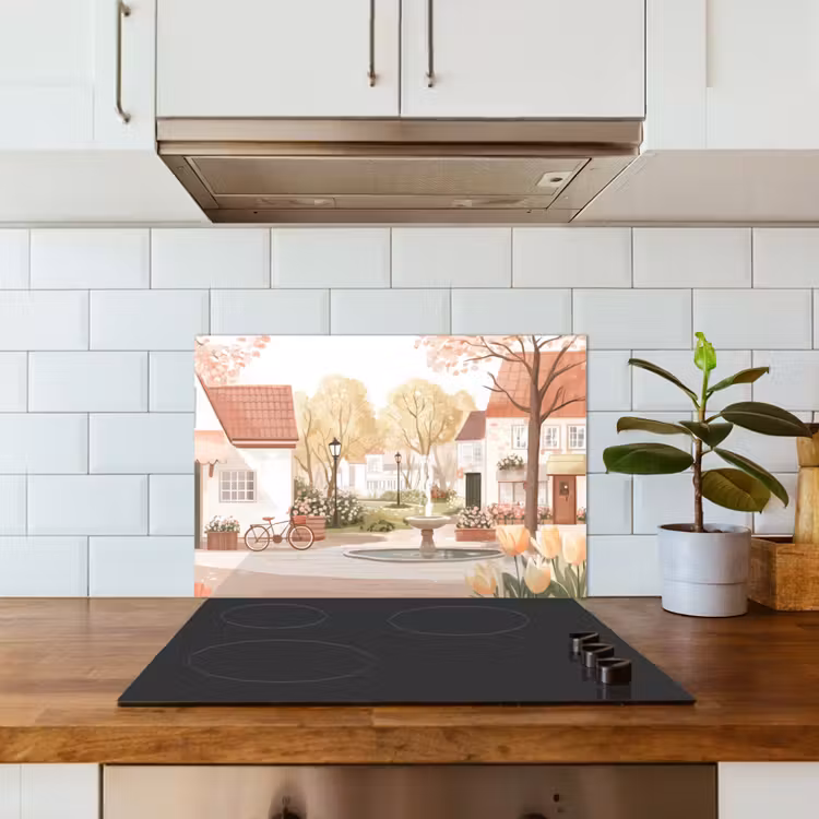 Kitchen splashback for hob - Village square - Fountain - Tulips — 3