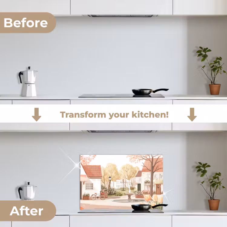 Kitchen splashback for hob - Village square - Fountain - Tulips — 7