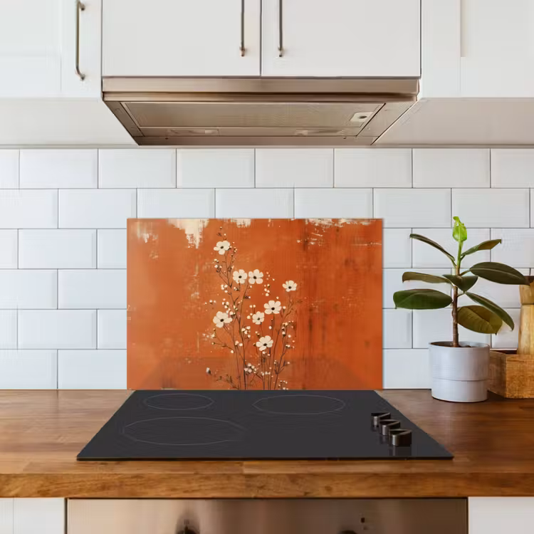 Kitchen splashback for hob - Flowers - White - Subtle - Rust color — 3