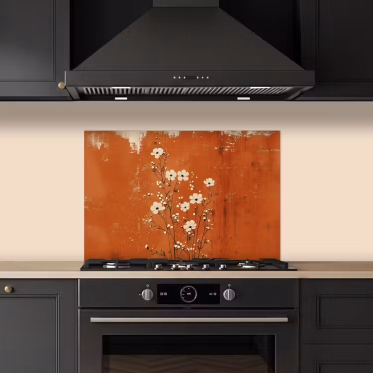Kitchen splashback for hob - Flowers - White - Subtle - Rust color — 5