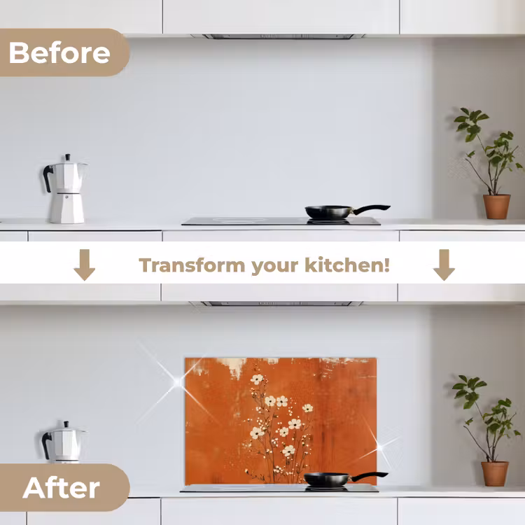 Kitchen splashback for hob - Flowers - White - Subtle - Rust color — 7