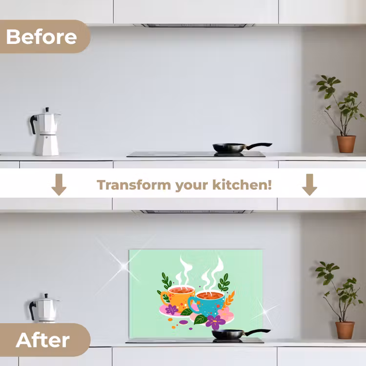 Kitchen splashback for hob - Tea - Illustration - Cups - Flowers — 7