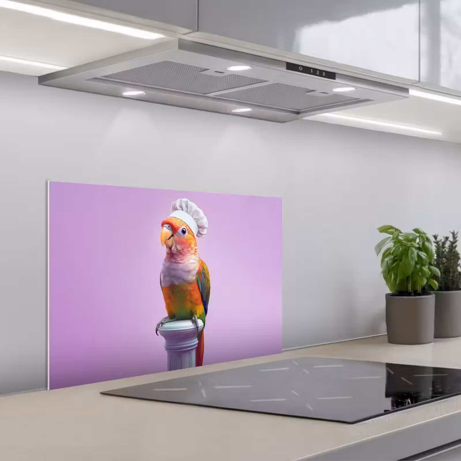 Kitchen splashback for hob - Parrot - Chef's hat - Pillar - Bird — 1
