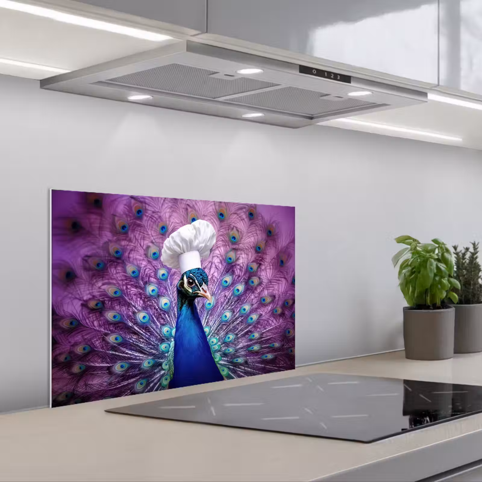 Kitchen splashback for hob - Peacock - Chef's hat - Cool - Purple — 1