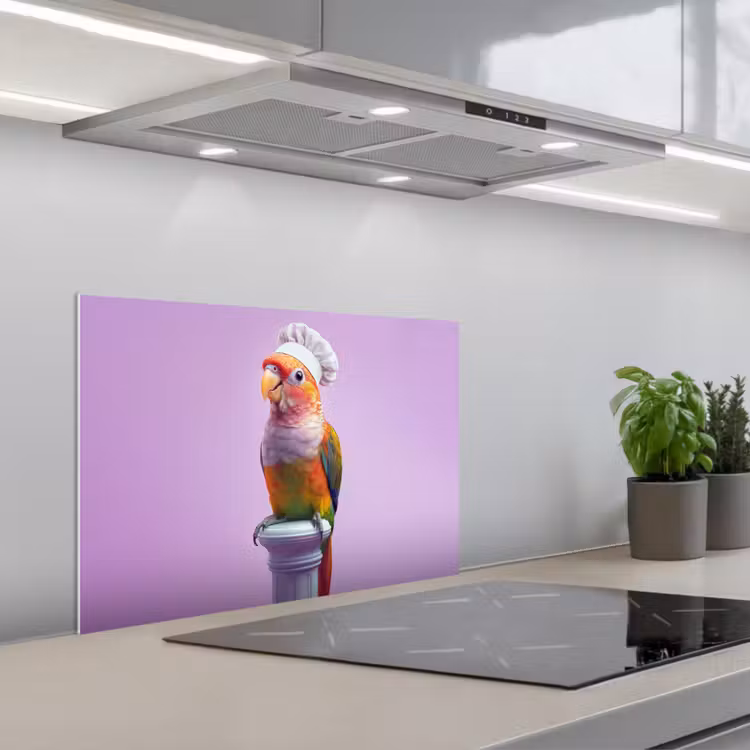 Kitchen splashback for hob - Parrot - Chef's hat - Pillar - Bird — 1