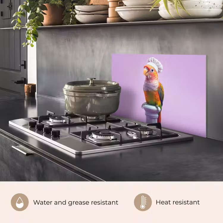 Kitchen splashback for hob - Parrot - Chef's hat - Pillar - Bird — 2