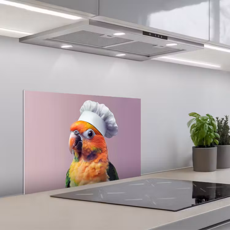 Kitchen splashback for hob - Parrot - Cook's hat - Curious - Bird — 1