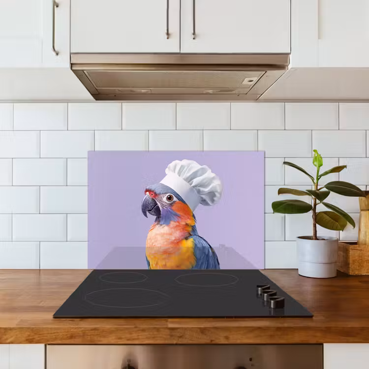 Kitchen splashback for hob - Parrot - Cook's hat - Purple - Cute — 3