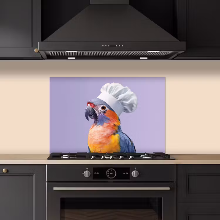 Kitchen splashback for hob - Parrot - Cook's hat - Purple - Cute — 5