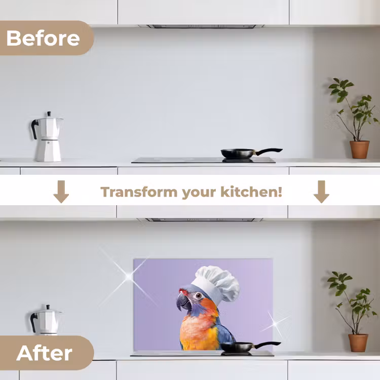 Kitchen splashback for hob - Parrot - Cook's hat - Purple - Cute — 7