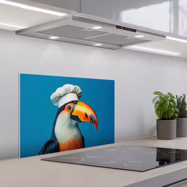 Kitchen splashback for hob - Toucan - Parrot - Bird - Cook's hat — 1