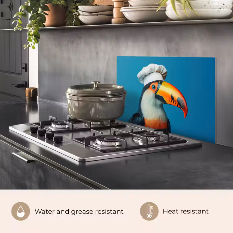 Kitchen splashback for hob - Toucan - Parrot - Bird - Cook's hat — 2
