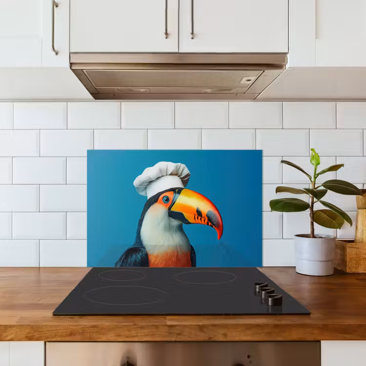 Kitchen splashback for hob - Toucan - Parrot - Bird - Cook's hat — 3