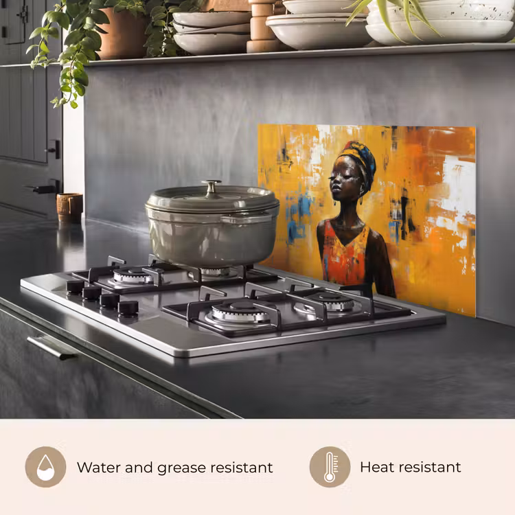 Kitchen splashback for hob - Woman - Eyes - Brush strokes - Yellow — 2