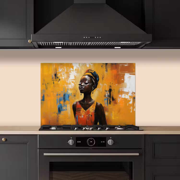 Kitchen splashback for hob - Woman - Eyes - Brush strokes - Yellow — 5