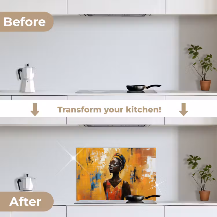 Kitchen splashback for hob - Woman - Eyes - Brush strokes - Yellow — 7