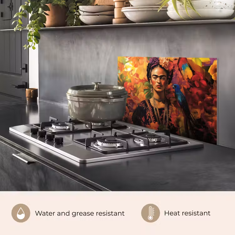 Kitchen splashback for hob - Woman - Flowers - Parrot - Picturesque — 2