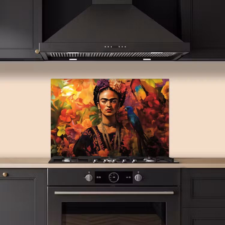 Kitchen splashback for hob - Woman - Flowers - Parrot - Picturesque — 5