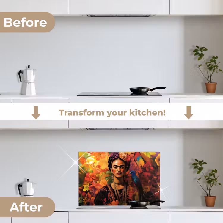 Kitchen splashback for hob - Woman - Flowers - Parrot - Picturesque — 7