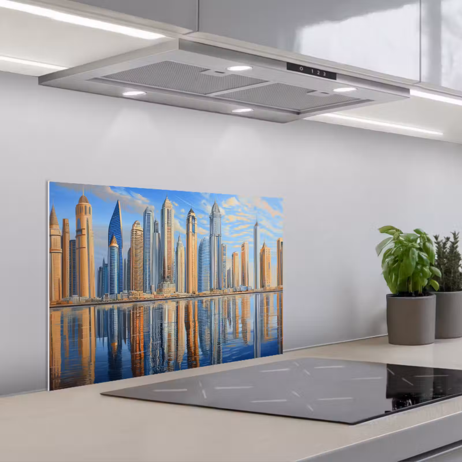 Kitchen splashback for hob - Skyline - Skyscrapers - Water - Blue — 1