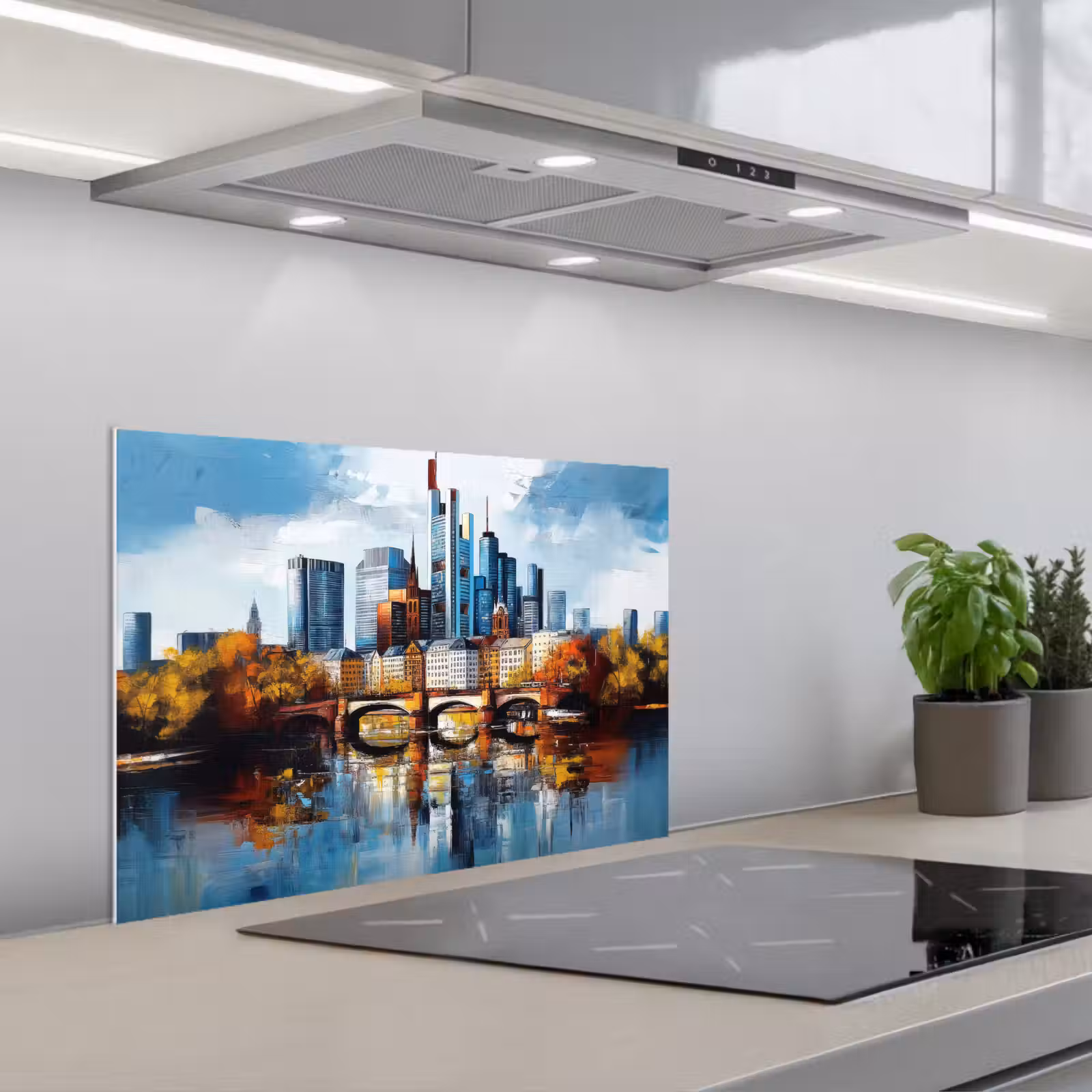 Kitchen splashback for hob - Trees Frankfurt - City - Skyline - Bridge — 1