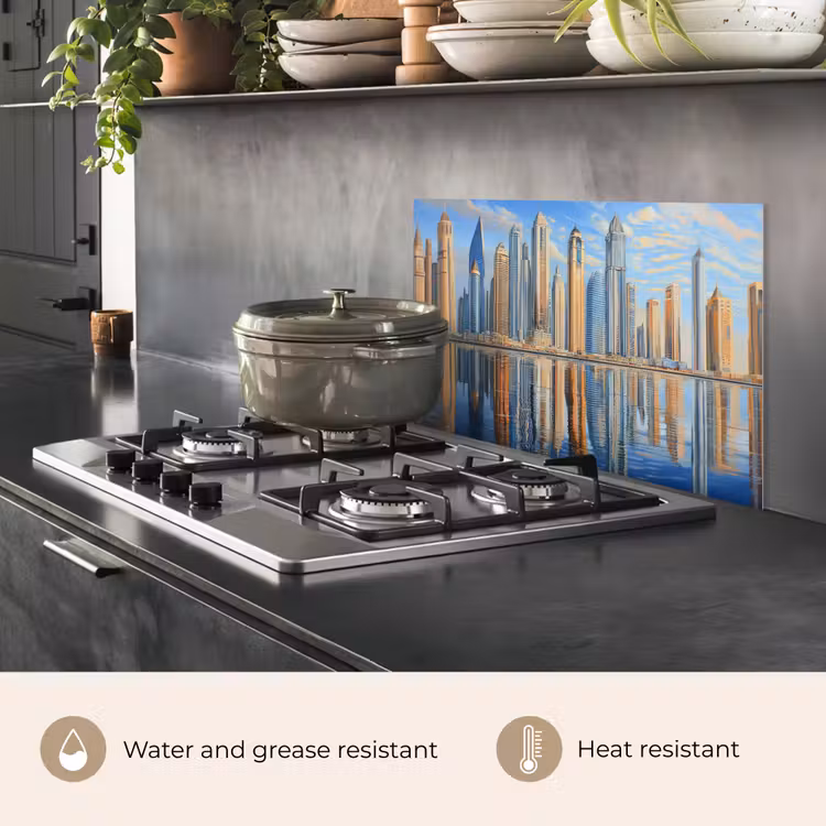 Kitchen splashback for hob - Skyline - Skyscrapers - Water - Blue — 2