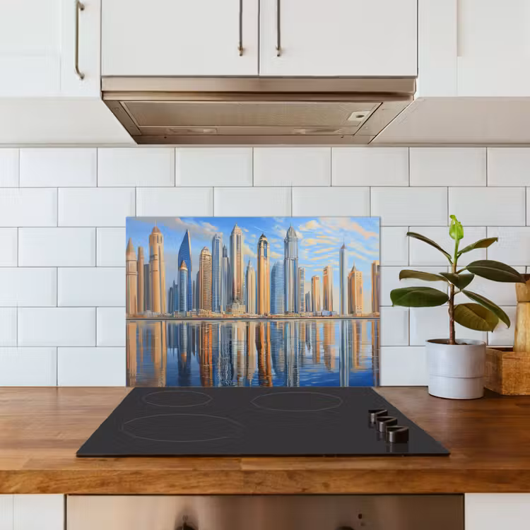 Kitchen splashback for hob - Skyline - Skyscrapers - Water - Blue — 3