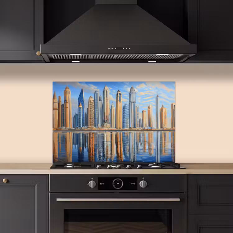 Kitchen splashback for hob - Skyline - Skyscrapers - Water - Blue — 5
