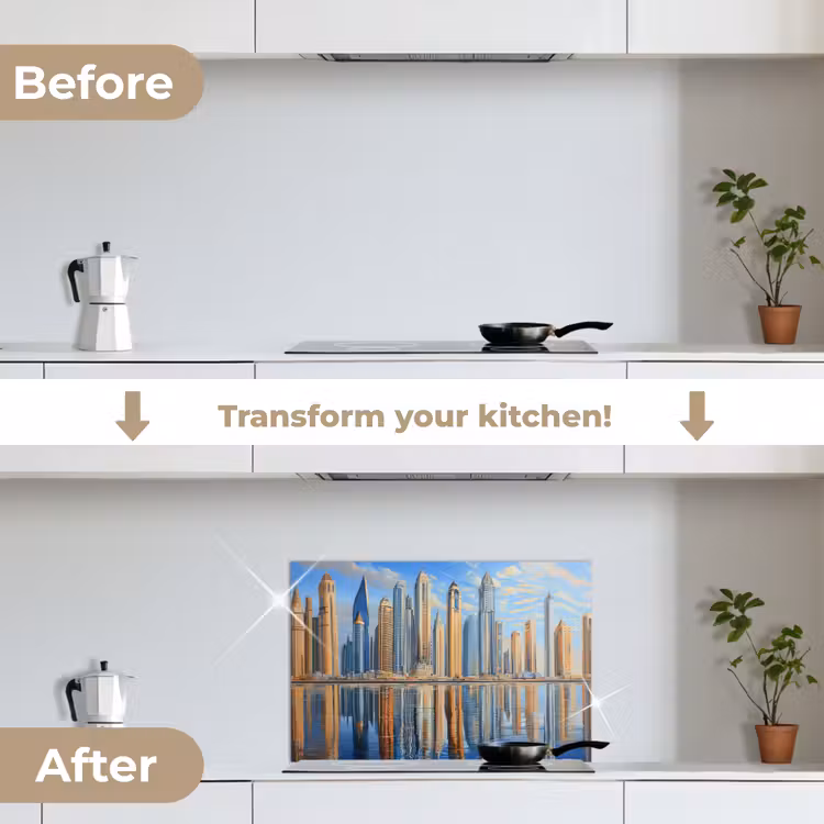 Kitchen splashback for hob - Skyline - Skyscrapers - Water - Blue — 7