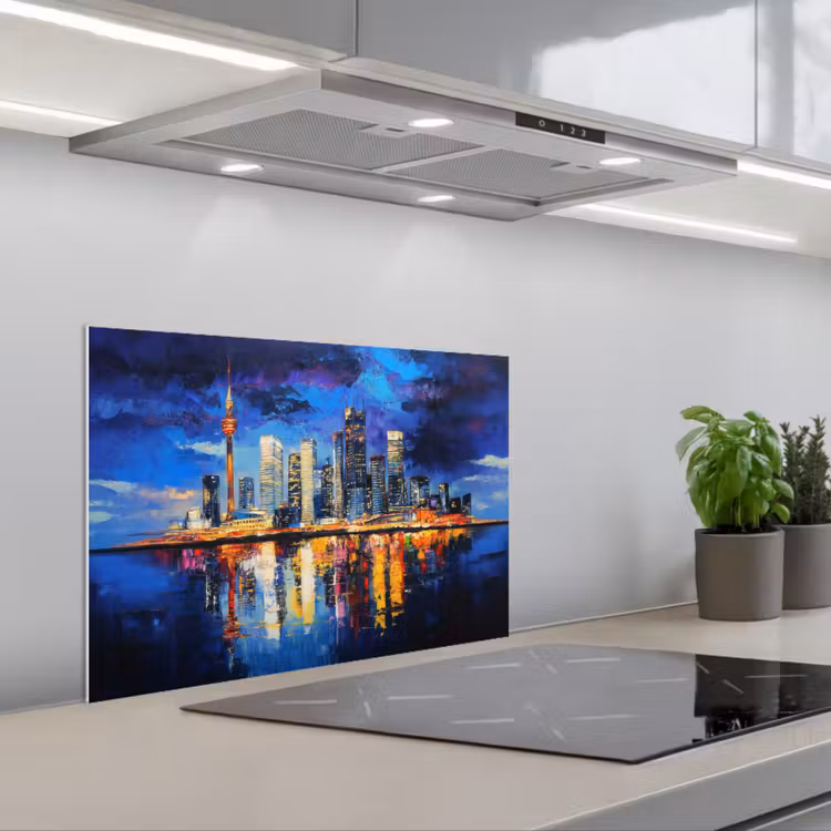 Kitchen splashback for hob - Skyline Toronto - Modern - City light - Blue — 1