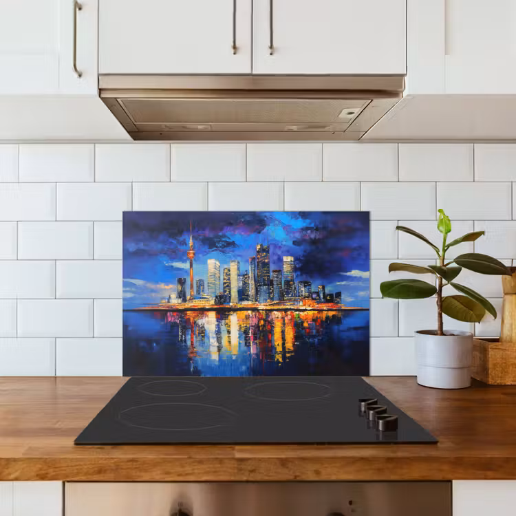 Kitchen splashback for hob - Skyline Toronto - Modern - City light - Blue — 3