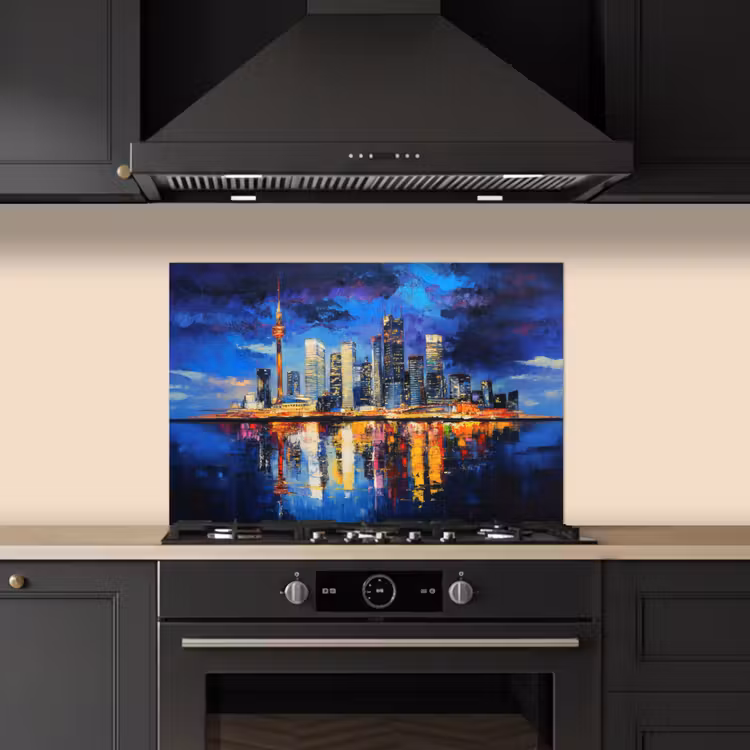 Kitchen splashback for hob - Skyline Toronto - Modern - City light - Blue — 5