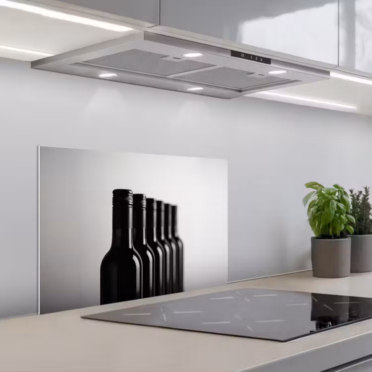 Kitchen splashback for hob - Wine Bottles - Black - Minimalist — 1