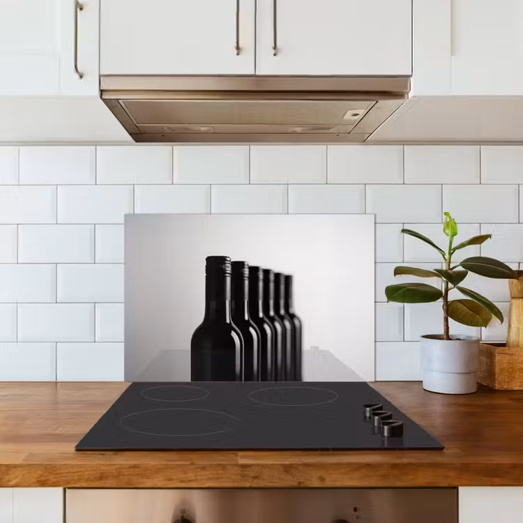 Kitchen splashback for hob - Wine Bottles - Black - Minimalist — 3