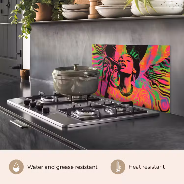 Kitchen splashback for hob - Neon - Woman - Microphone — 2